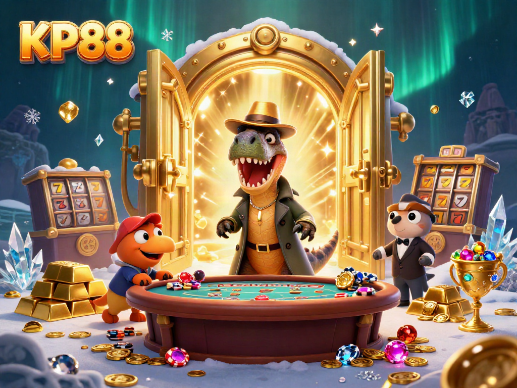 Experience thrilling gameplay with KP88 as a velociraptor card counter at a casino table.
