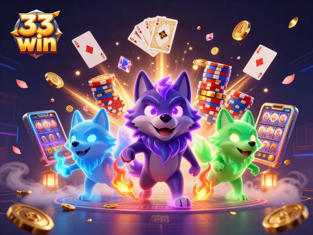 Engage in thrilling gameplay experiences at 33 win with animated wolves, coins, and cards.