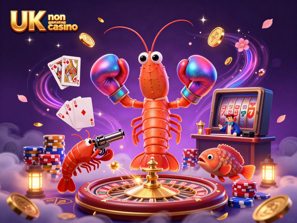 Engaging scene featuring UK non gamstop casino with vibrant characters and casino elements.