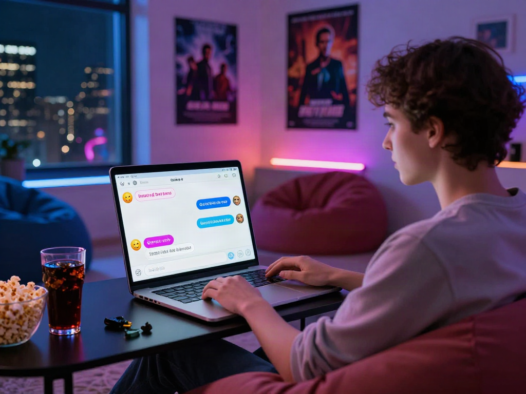 Engaging in nsfw ai chat on a sleek laptop in a cozy digital space.