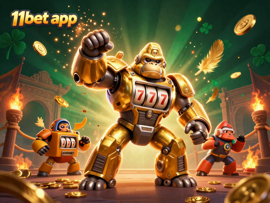 Experience thrills with the 11bet app: action-packed 3D gorilla mech and exciting casino elements.