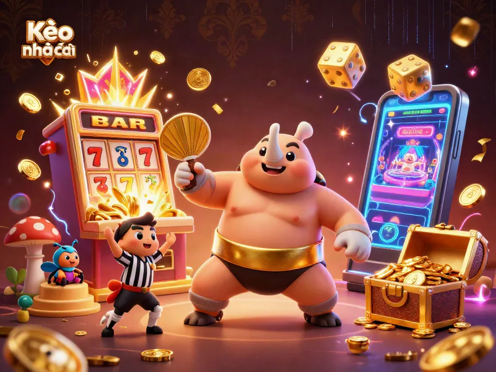 Catching thrilling wins at Kèo nhà cái with a vibrant 3D carnival scene featuring an energetic beetle competition.