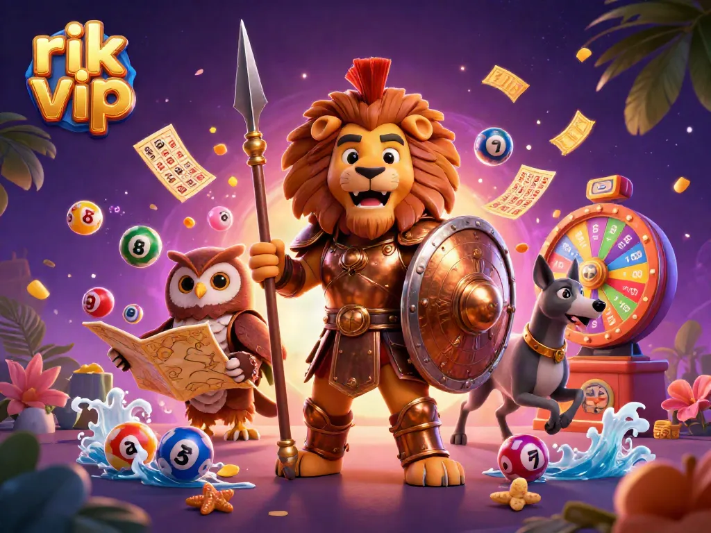 Experience the excitement of rik vip casino with dynamic lottery elements and characters in vibrant detail.