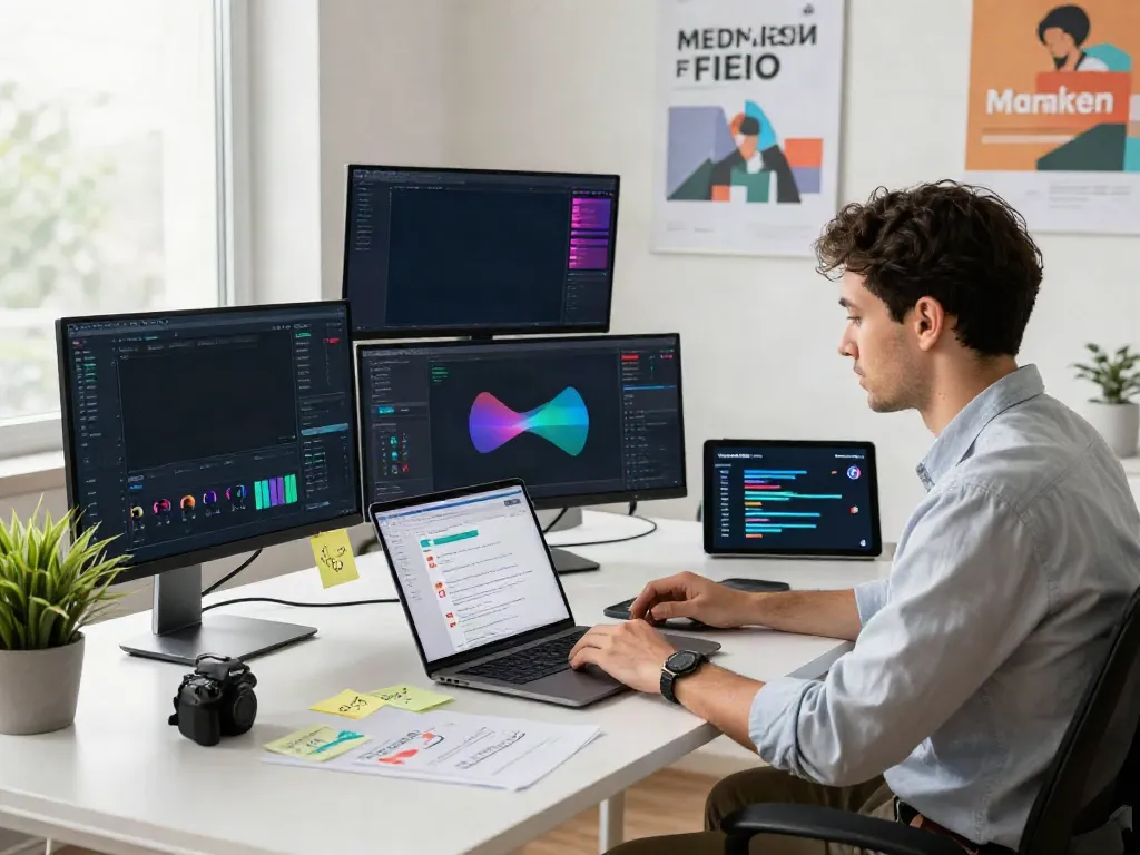 Marketer utilizing tools for instant indexing in a modern workspace
