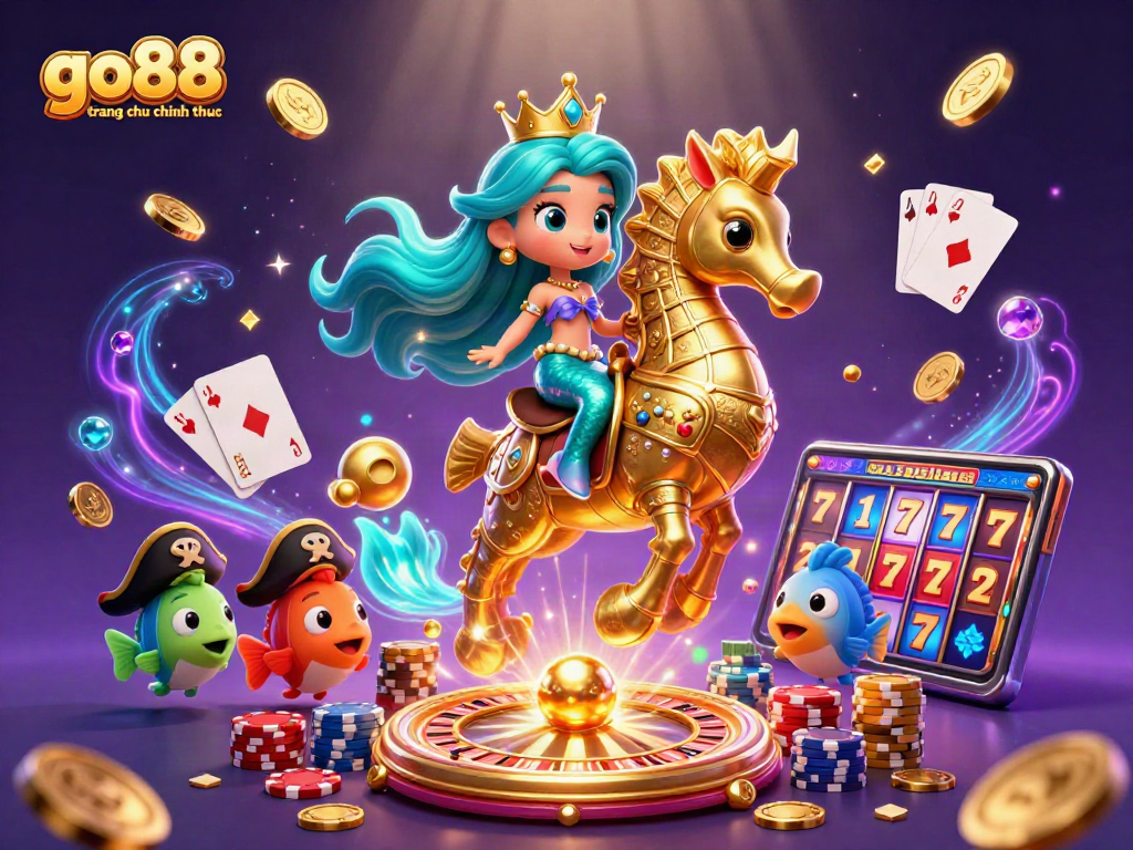 Engage with go88 trang chu chinh thuc in an exciting underwater casino scene filled with vibrant characters.