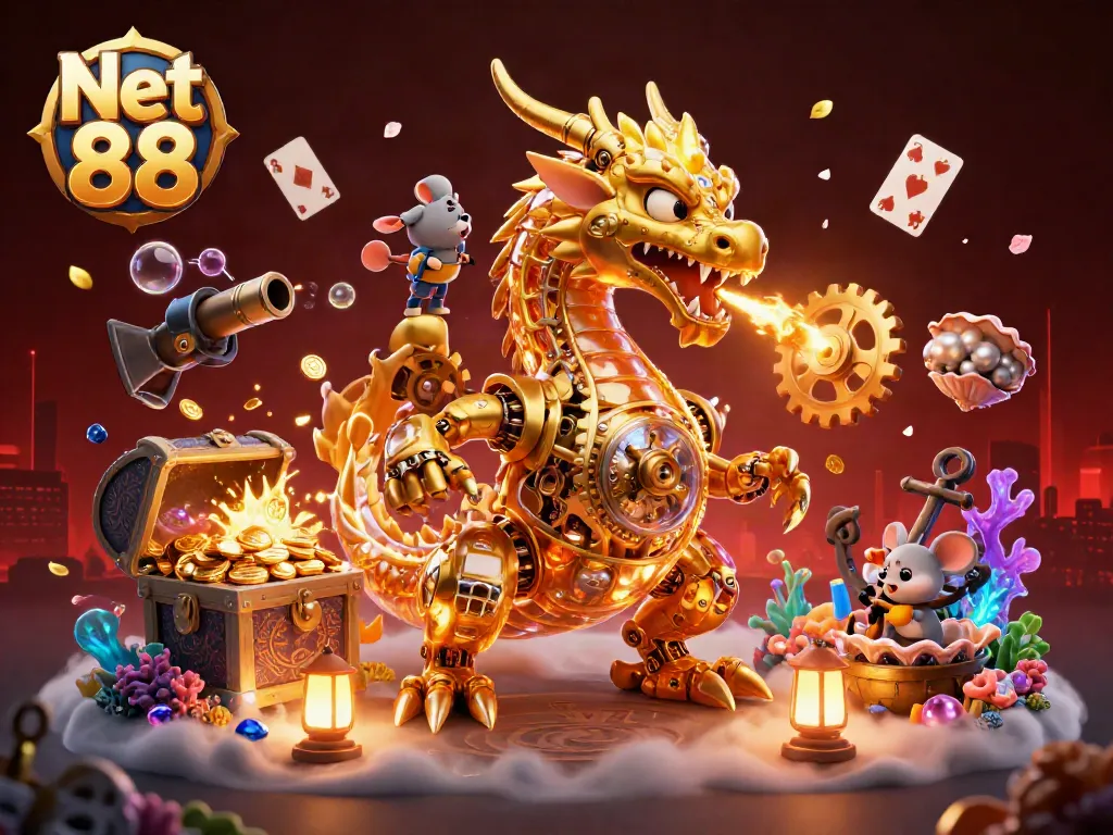 Experience the thrill of Net 88 with a captivating 3D dragon and dynamic gambling elements.