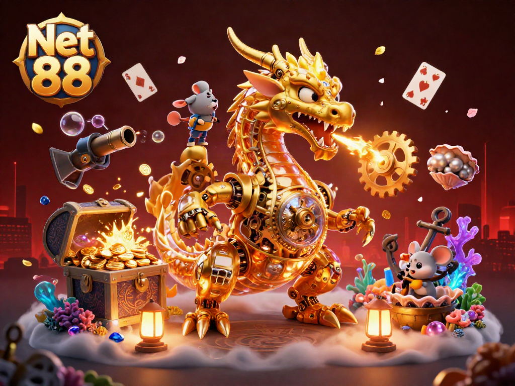 Experience the thrill of Net 88 with a captivating 3D dragon and dynamic gambling elements.