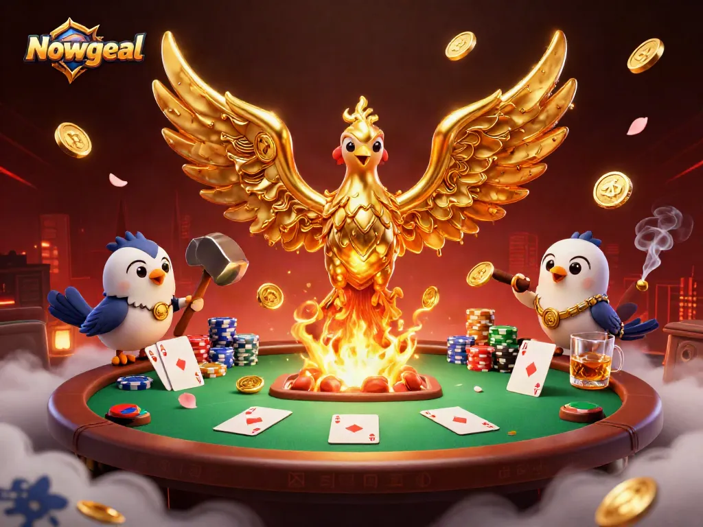 Experience Nowgoal's live scores and predictions in a vibrant gambling-themed scene.