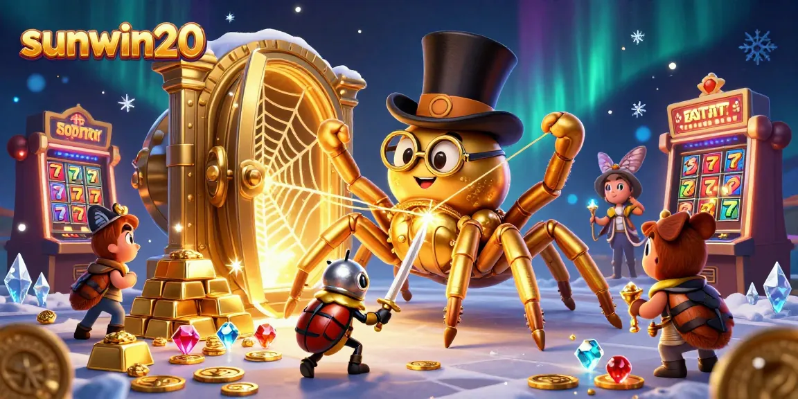 Engage in thrilling gameplay with sunwin20, featuring a golden tarantula and treasure in a bustling casino scene.