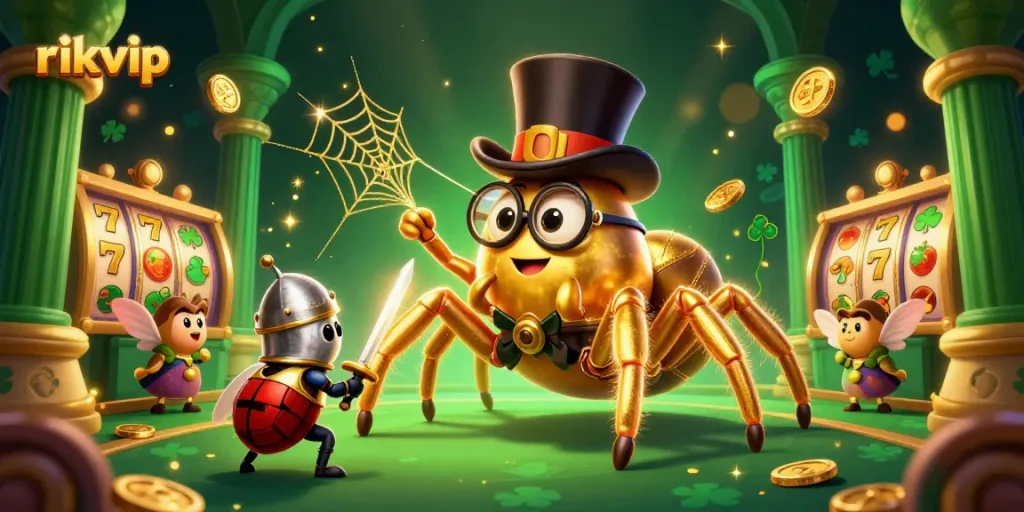 Experience exciting gameplay with rikvip's vibrant slots in a dynamic casino scene filled with action.