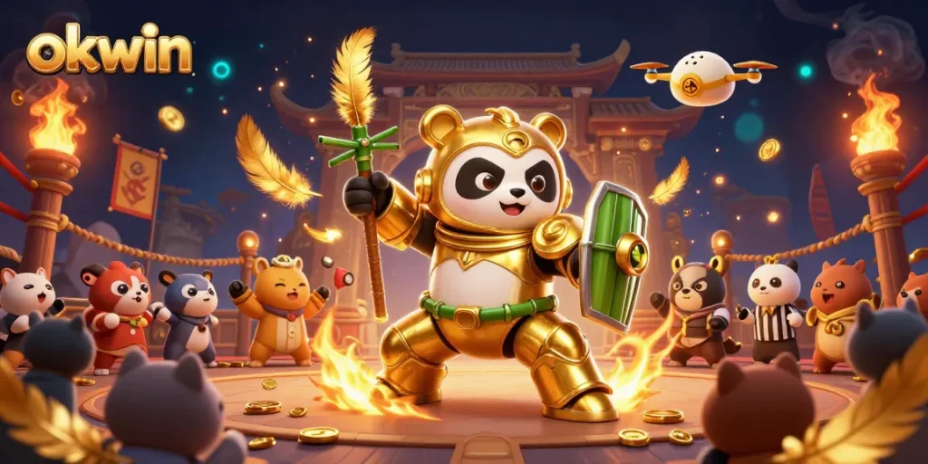 Engage with okwin's exciting gameplay in a vibrant arena of 3D cartoon characters.