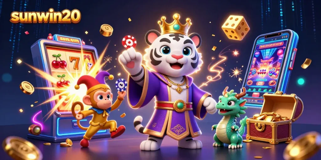 Bet on sunwin20 with a thrilling scene featuring a white tiger, monkey, and jade dragon in a casino