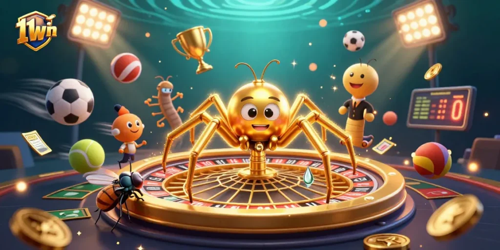 Experience thrilling bets with 11win as a golden spider spins a roulette web, maximizing excitement.