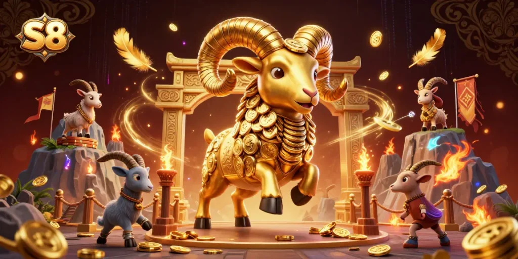 S8 players engaging in thrilling gameplay at a vibrant casino scene filled with gold and action.