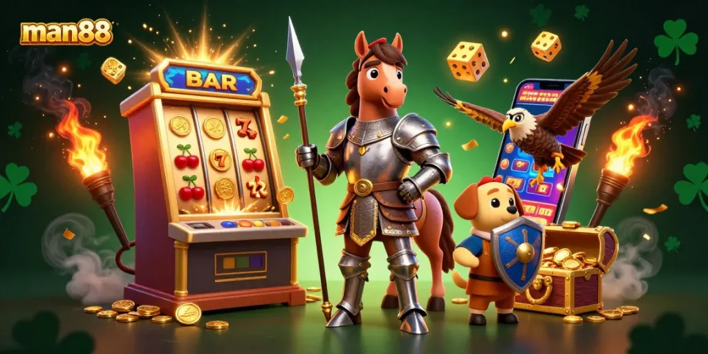 Experience the thrill of man88 with vibrant slot elements and medieval characters winning big!