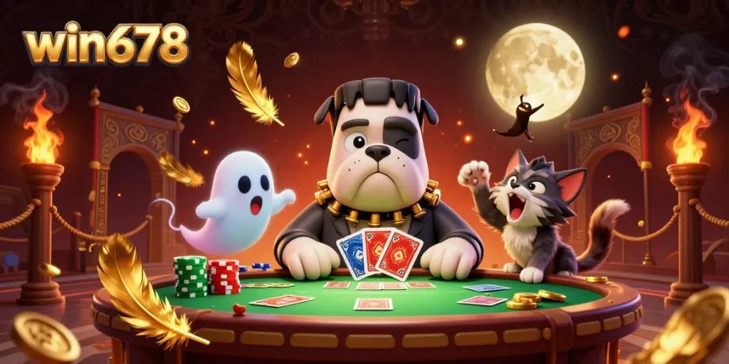 Win678's thrilling 3D casino scene featuring unique characters and engaging gaming elements.