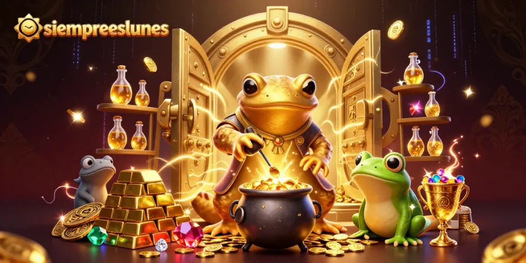 Experience the excitement at siempreeslunes with our golden alchemist and riches in this vibrant casino scene.