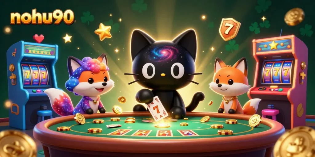 Play exciting games at nohu90's cosmic casino, featuring colorful characters and vibrant gaming elements.